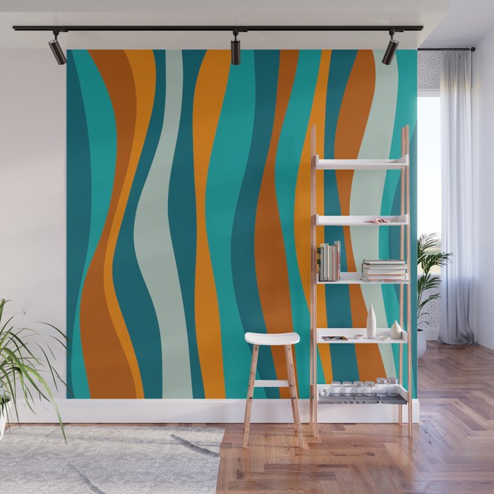 Liquid Stripes in Rust Orange Aqua Turquoise Teal  Wall Mural Gallery Image 1