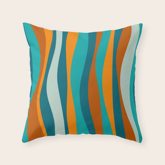 Liquid Stripes in Rust Orange Aqua Turquoise Teal  Throw Pillow Gallery Image 1