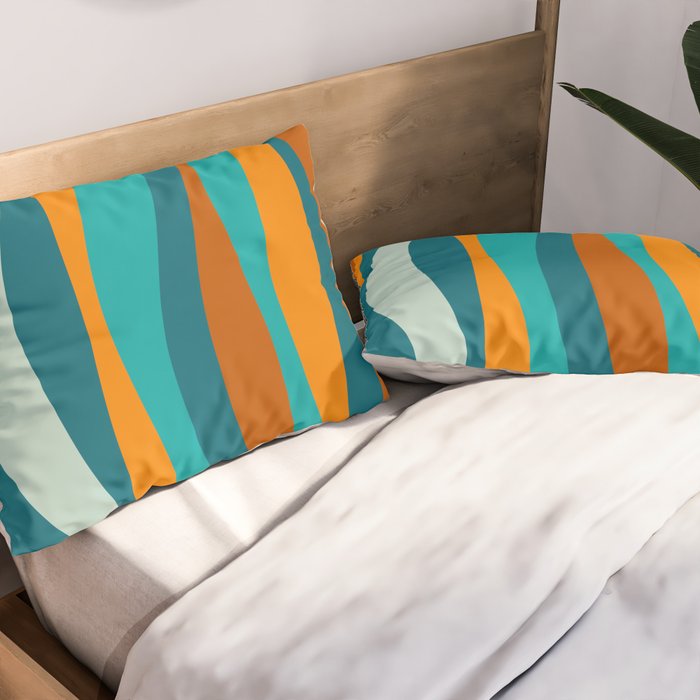 Liquid Stripes in Rust Orange Aqua Turquoise Teal  Pillow Sham Gallery Image 2