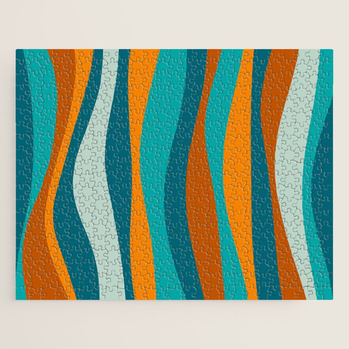 Liquid Stripes in Rust Orange Aqua Turquoise Teal  Jigsaw Puzzle Gallery Image 1
