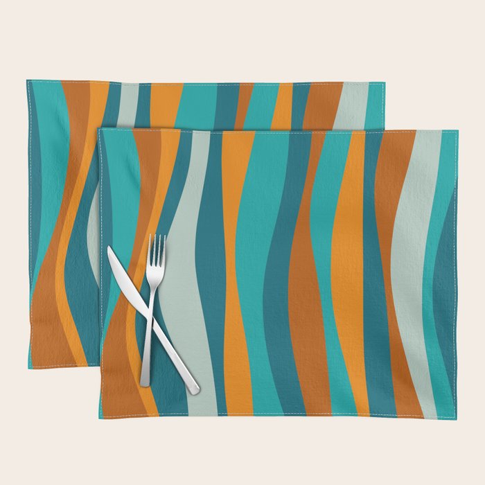 Liquid Stripes in Rust Orange Aqua Turquoise Teal  Placemat Gallery Image 1