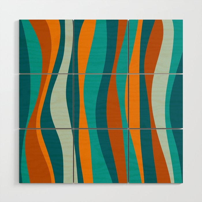 Liquid Stripes in Rust Orange Aqua Turquoise Teal  Wood Wall Art Gallery Image 1