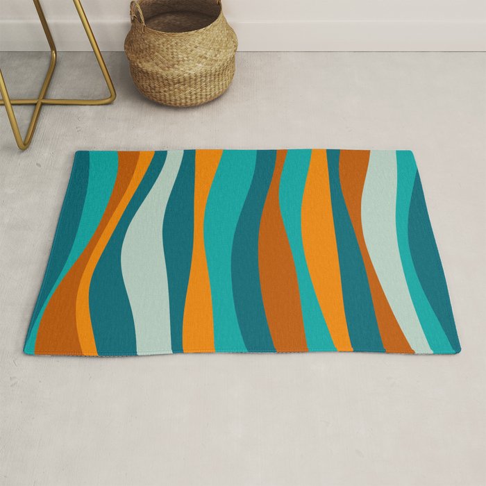 Liquid Stripes in Rust Orange Aqua Turquoise Teal  Rug Gallery Image 1
