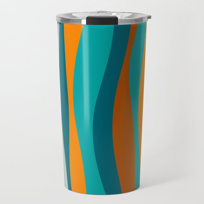 Liquid Stripes in Rust Orange Aqua Turquoise Teal  Travel Mug Gallery Image 1