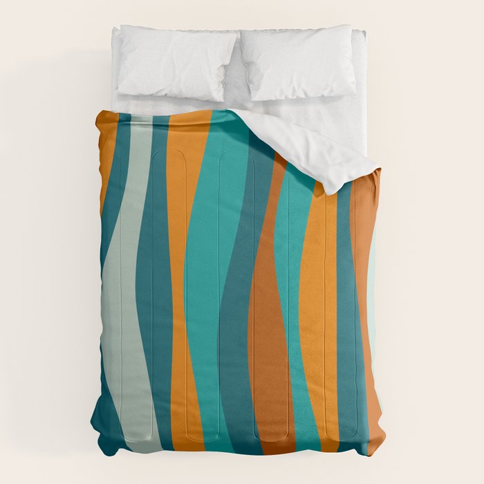 Liquid Stripes in Rust Orange Aqua Turquoise Teal  Comforter Gallery Image 1