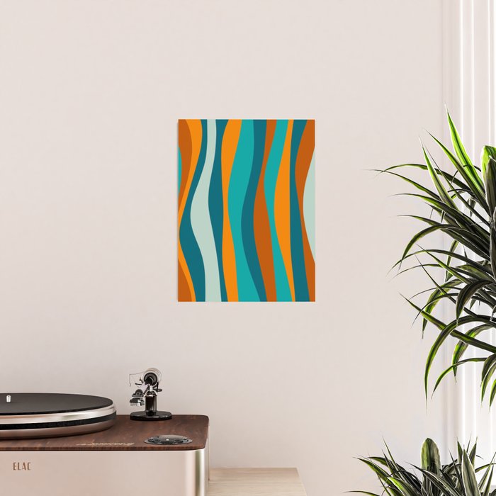 Liquid Stripes in Rust Orange Aqua Turquoise Teal  Poster Gallery Image 2