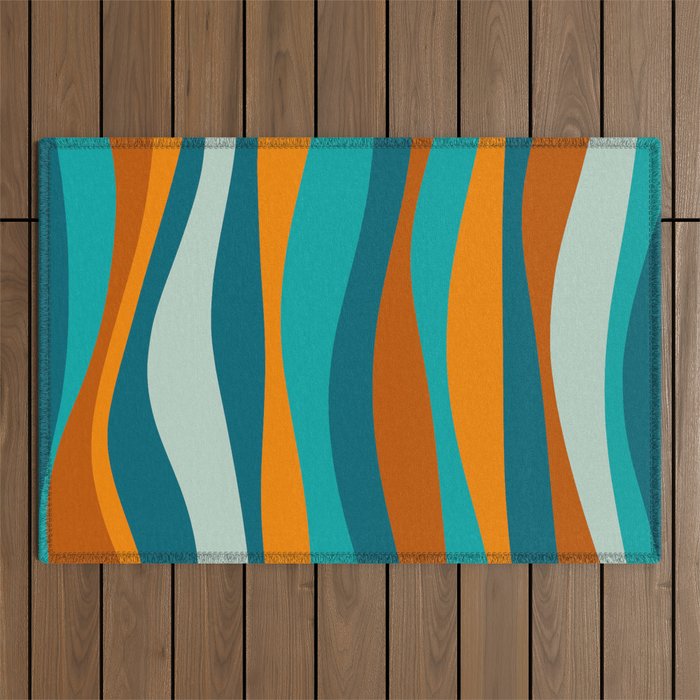 Liquid Stripes in Rust Orange Aqua Turquoise Teal  Outdoor Rug Gallery Image 1