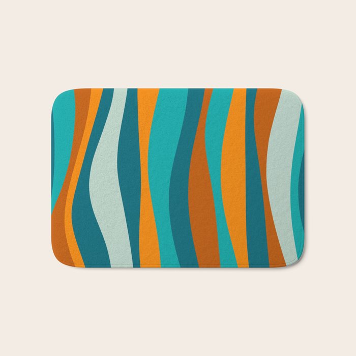 Liquid Stripes in Rust Orange Aqua Turquoise Teal  Bath Mat Gallery Image 1