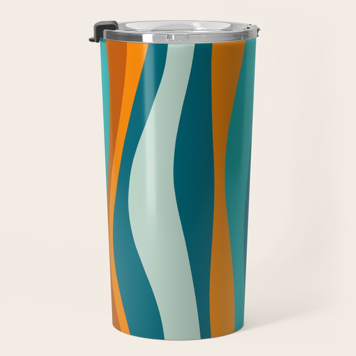 Liquid Stripes in Rust Orange Aqua Turquoise Teal  Travel Mug Gallery Image 3