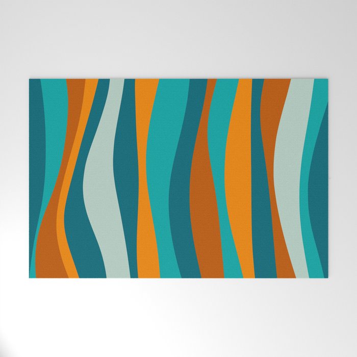 Liquid Stripes in Rust Orange Aqua Turquoise Teal  Welcome Mat Gallery Image 1