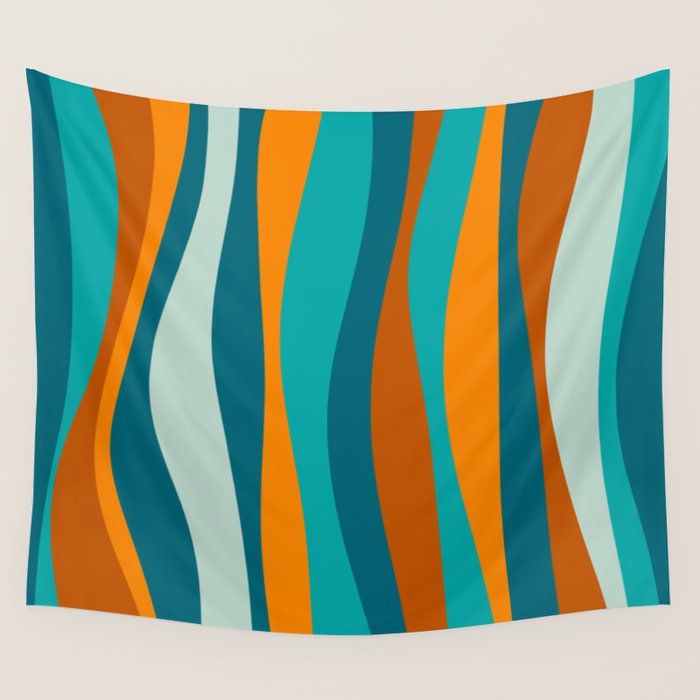 Liquid Stripes in Rust Orange Aqua Turquoise Teal  Wall Tapestry Gallery Image 4