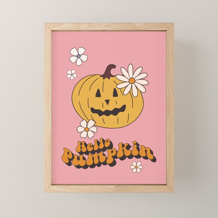 Hello Pumpkin Retro Pink Floral Print Mini Art Print Gallery Image 1