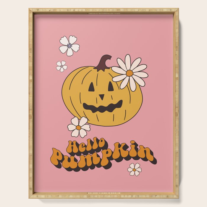 Hello Pumpkin Retro Pink Floral Print Serving Tray Gallery Image 1