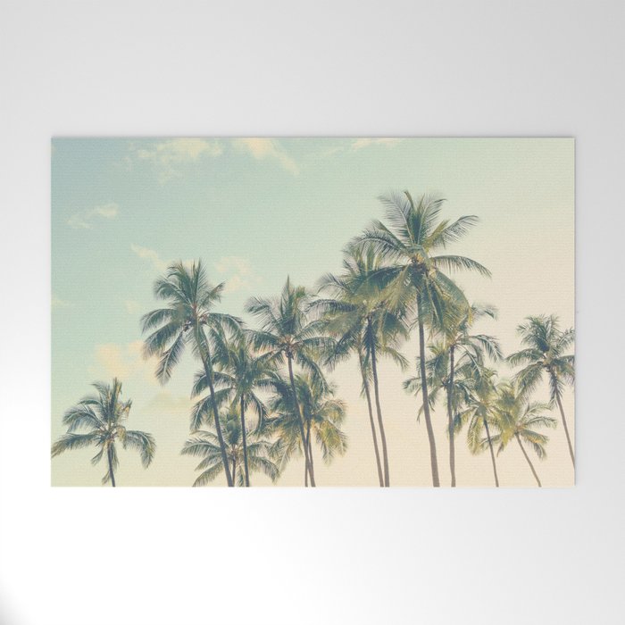 Tropical Skies - Palm Trees, Beach Photography Welcome Mat Gallery Image 1