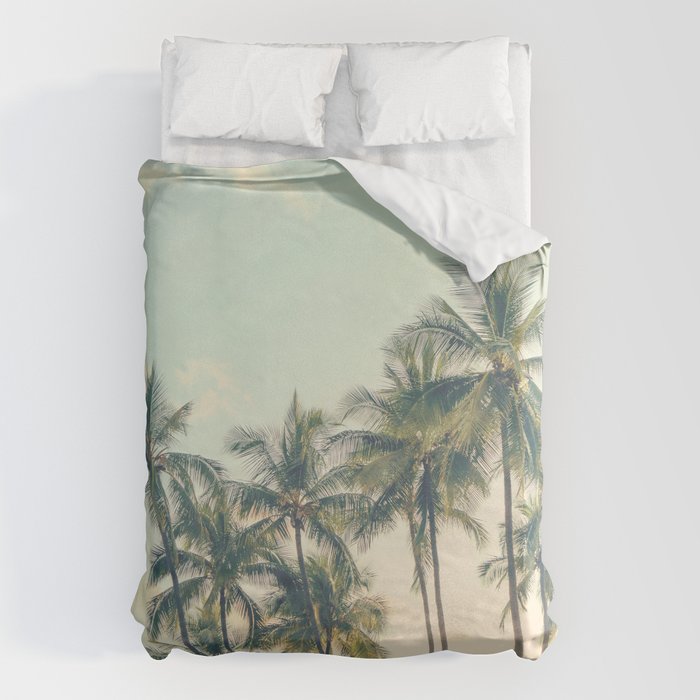Tropical Skies - Palm Trees, Beach Photography Duvet Cover Gallery Image 1