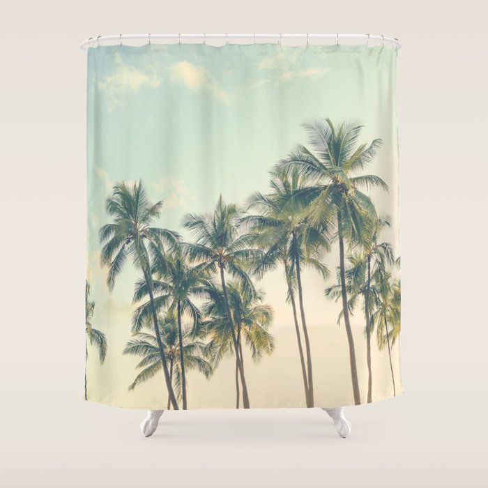 Tropical Skies - Palm Trees, Beach Photography Shower Curtain Gallery Image 1