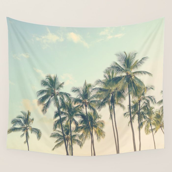 Tropical Skies - Palm Trees, Beach Photography Wall Tapestry Gallery Image 1