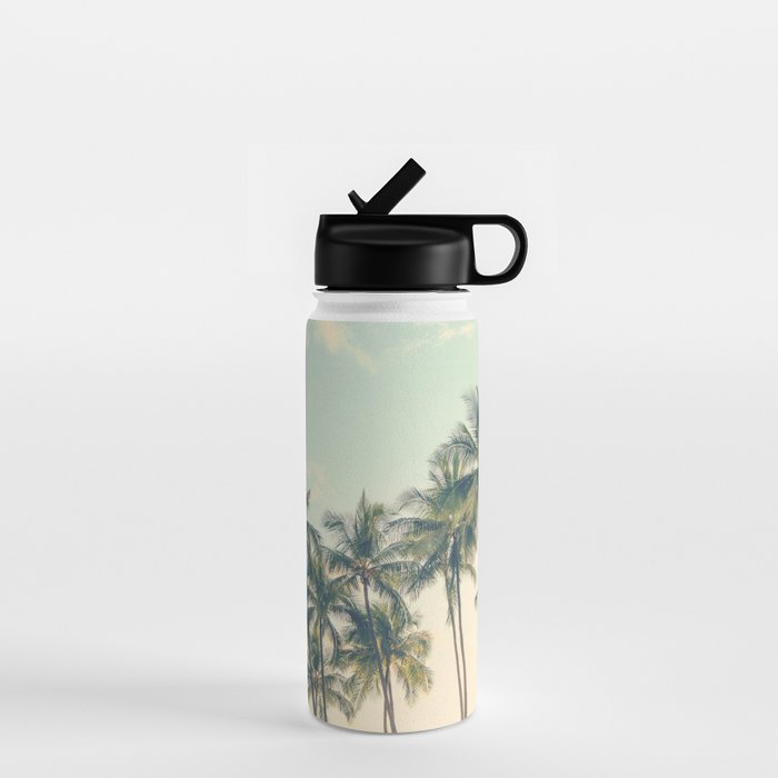 Tropical Skies - Palm Trees, Beach Photography Water Bottle Gallery Image 1