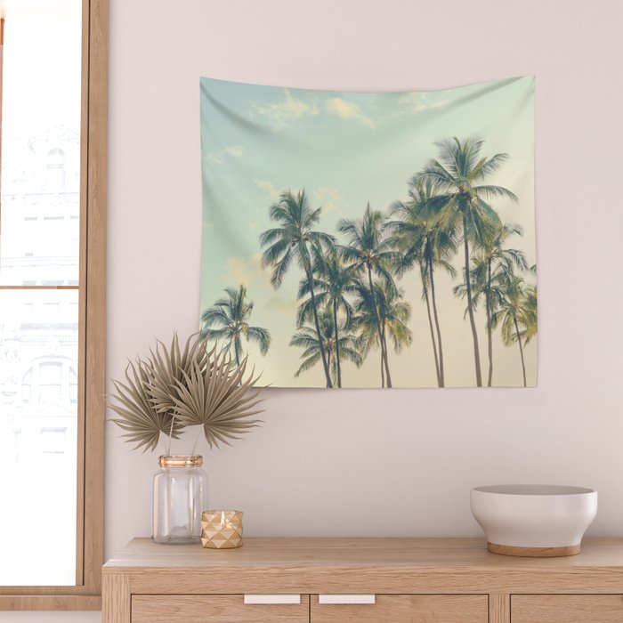 Tropical Skies - Palm Trees, Beach Photography Wall Tapestry Gallery Image 2