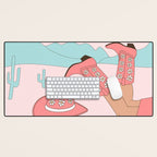 Cute Desert Cowgirl Pink Cowboy Boots Daisy Desk Mat Gallery Image 1