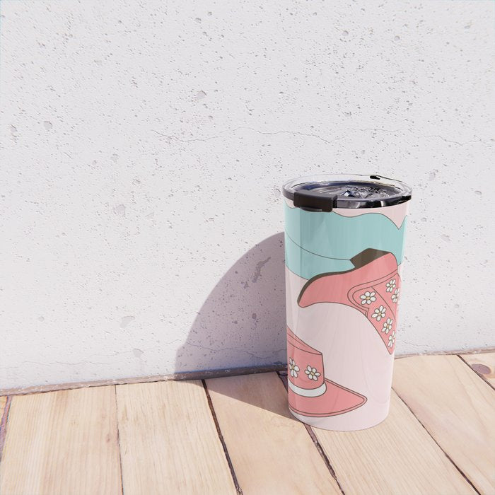 Cute Desert Cowgirl Pink Cowboy Boots Daisy Travel Mug Gallery Image 4