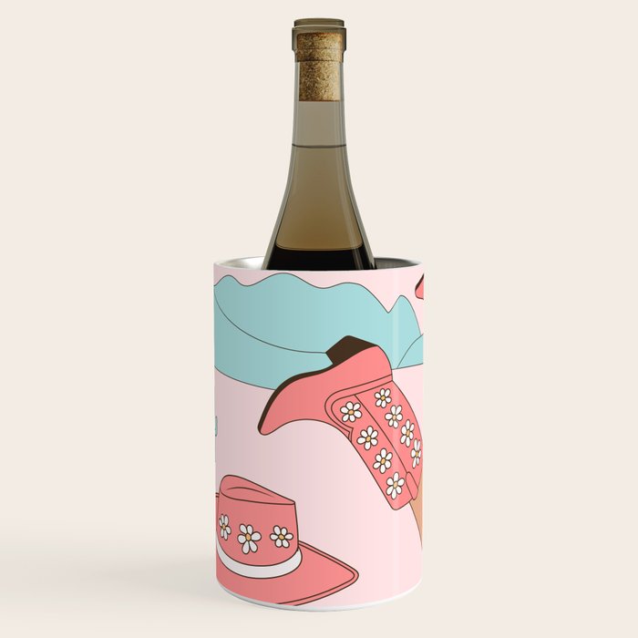 Cute Desert Cowgirl Pink Cowboy Boots Daisy Wine Chiller Gallery Image 1