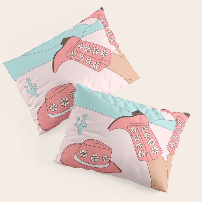 Cute Desert Cowgirl Pink Cowboy Boots Daisy Pillow Sham Gallery Image 3
