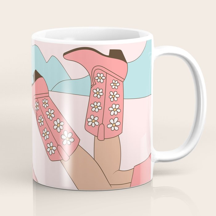 Cute Desert Cowgirl Pink Cowboy Boots Daisy Coffee Mug Gallery Image 1