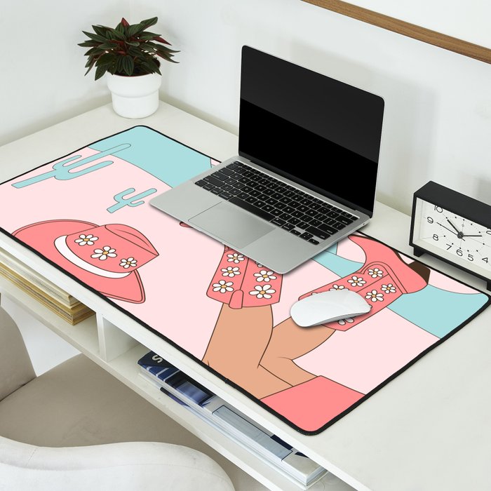 Cute Desert Cowgirl Pink Cowboy Boots Daisy Desk Mat Gallery Image 2