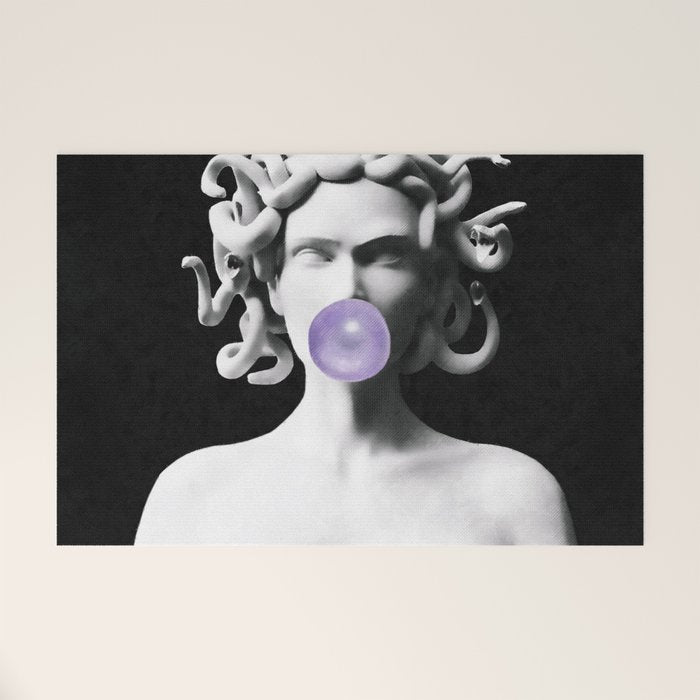 Medusa blowing purple bubblegum bubble Canvas Print Welcome Mat Gallery Image 1