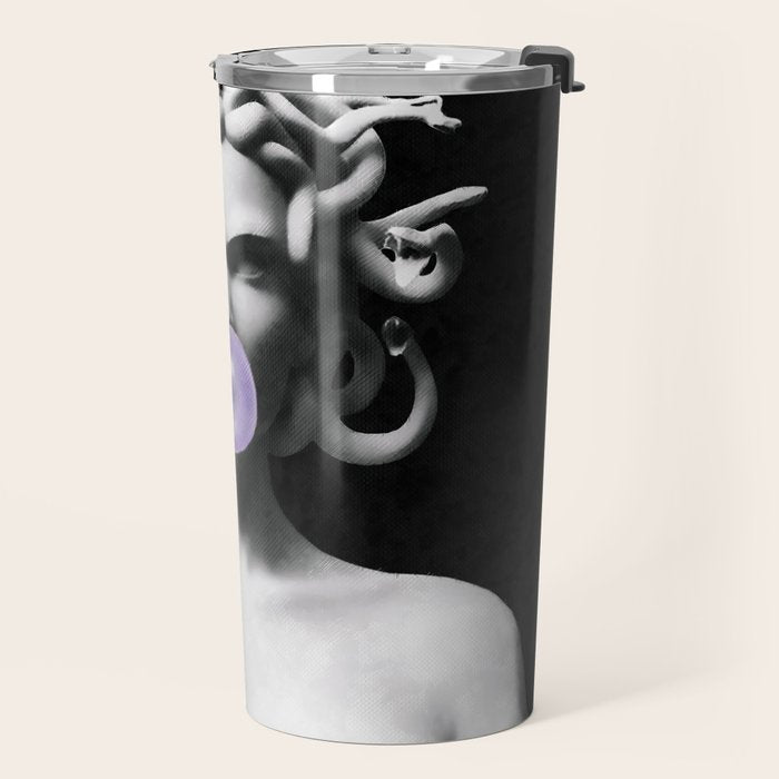 Medusa blowing purple bubblegum bubble Canvas Print Travel Mug Gallery Image 2