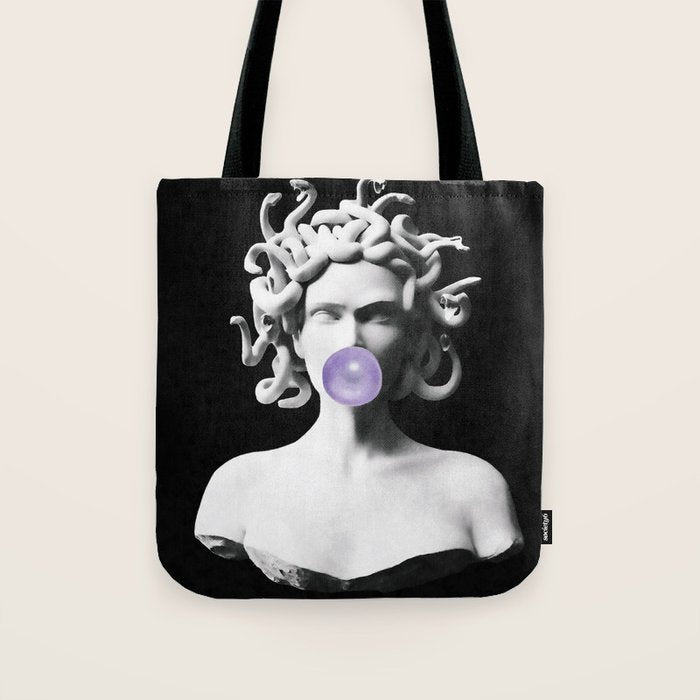 Medusa blowing purple bubblegum bubble Canvas Print Tote Bag Gallery Image 1