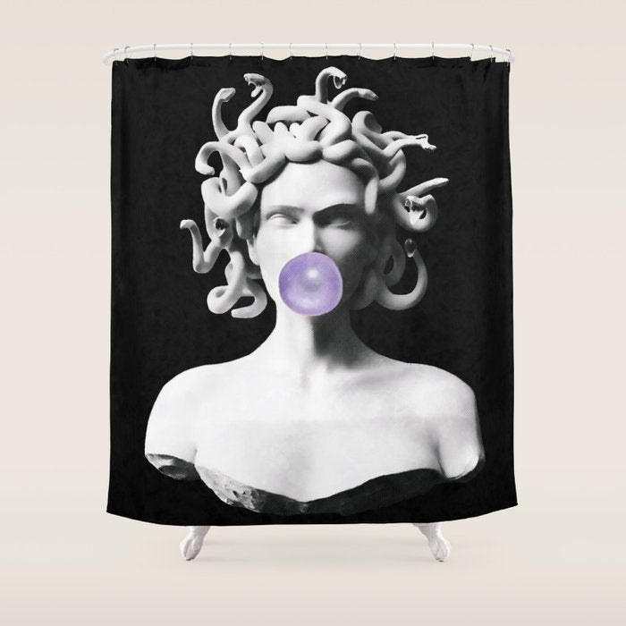 Medusa blowing purple bubblegum bubble Canvas Print Shower Curtain Gallery Image 1