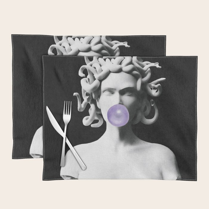 Medusa blowing purple bubblegum bubble Canvas Print Placemat Gallery Image 1