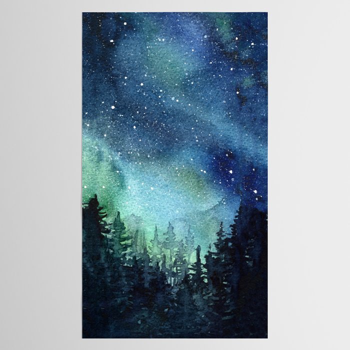 Galaxy Watercolor Aurora Borealis Painting Tablecloth Gallery Image 2