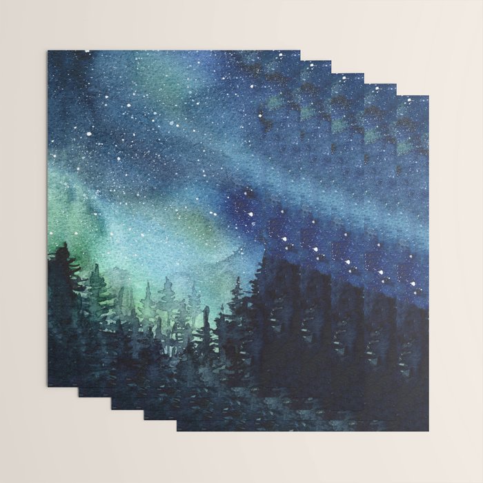Galaxy Watercolor Aurora Borealis Painting Wrapping Paper Gallery Image 3