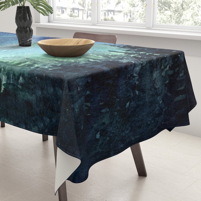 Galaxy Watercolor Aurora Borealis Painting Tablecloth Gallery Image 3