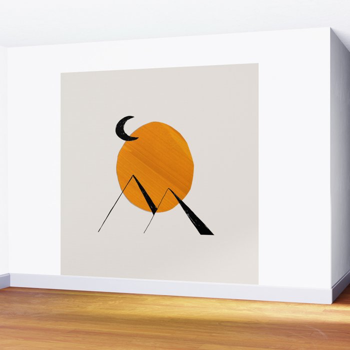 Minimalist Minimal Mid Century Abstract Middle Eastern Egypt Ancient Ruins Pyramids Moon Ejaaz Hanif Wall Mural Gallery Image 2