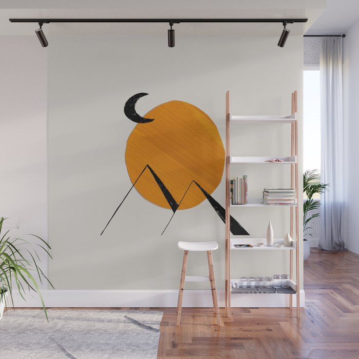 Minimalist Minimal Mid Century Abstract Middle Eastern Egypt Ancient Ruins Pyramids Moon Ejaaz Hanif Wall Mural Gallery Image 1