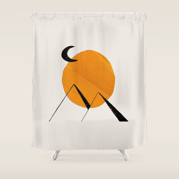 Minimalist Minimal Mid Century Abstract Middle Eastern Egypt Ancient Ruins Pyramids Moon Ejaaz Hanif Shower Curtain Gallery Image 1