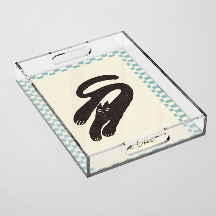 Cute black cat, modern art Acrylic Tray Gallery Image 1