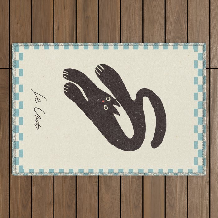 Cute black cat, modern art Outdoor Rug Gallery Image 1