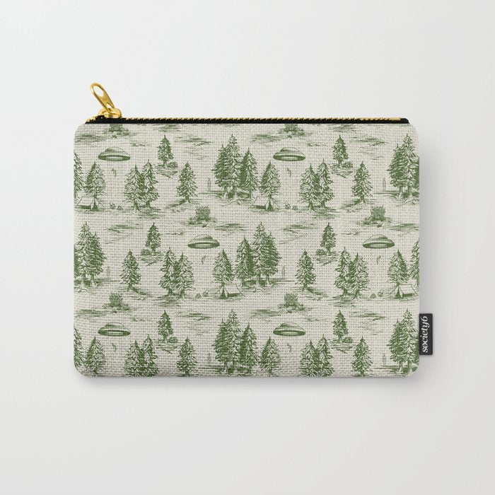 Green Alien Abduction Toile De Jouy Pattern Carry All Pouch Gallery Image 1