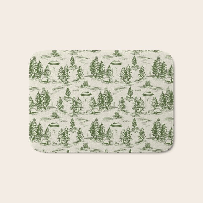 Green Alien Abduction Toile De Jouy Pattern Bath Mat Gallery Image 1