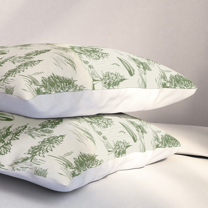 Green Alien Abduction Toile De Jouy Pattern Pillow Sham Gallery Image 3