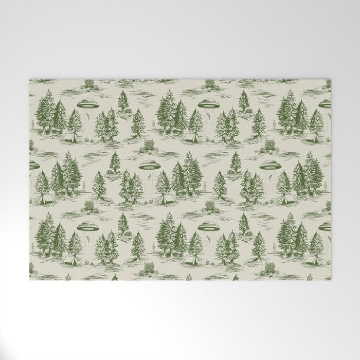 Green Alien Abduction Toile De Jouy Pattern Welcome Mat Gallery Image 1