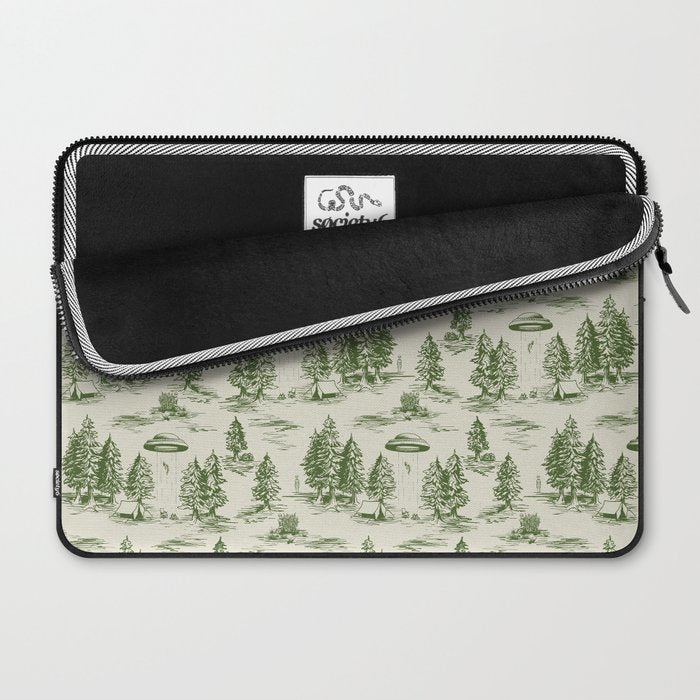 Green Alien Abduction Toile De Jouy Pattern Laptop Sleeve Gallery Image 2