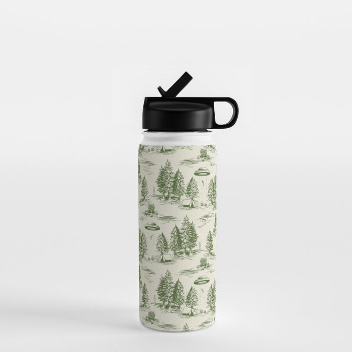 Green Alien Abduction Toile De Jouy Pattern Water Bottle Gallery Image 1