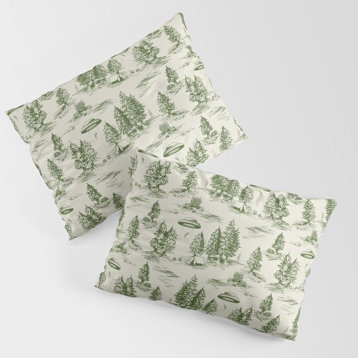 Green Alien Abduction Toile De Jouy Pattern Pillow Sham Gallery Image 3