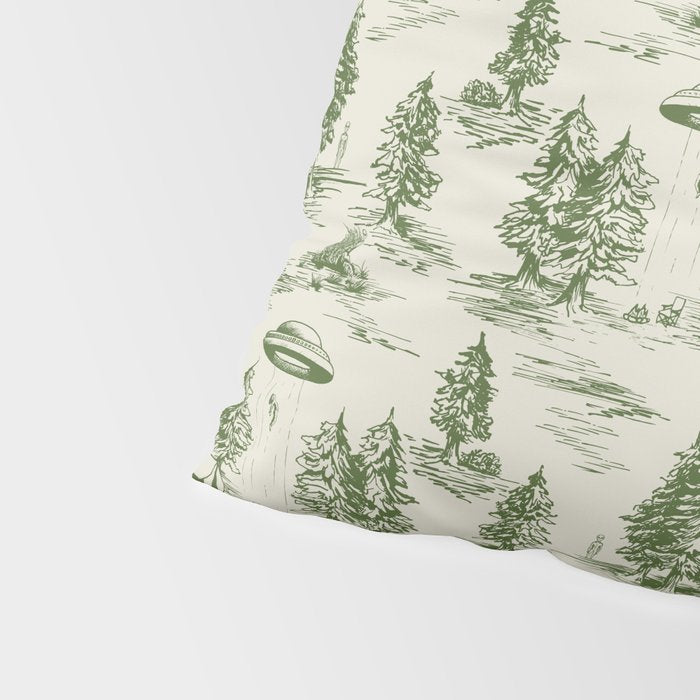 Green Alien Abduction Toile De Jouy Pattern Pillow Sham Gallery Image 4